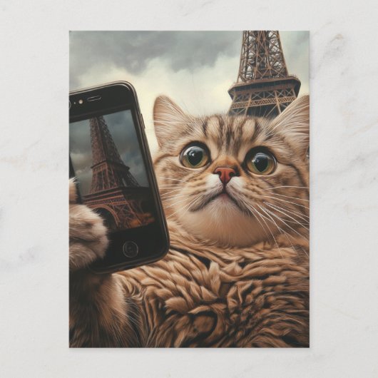 Niedliche Katze Selfie in Paris Postkarte (Vorderseite)