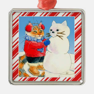 Niedliche Katze Snowman-Zuckerstange Ornament Aus Metall