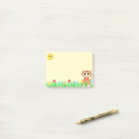Niedliche Katze, Sonne, Blume und Gras Post-it Klebezettel (Auf Schreibtisch)