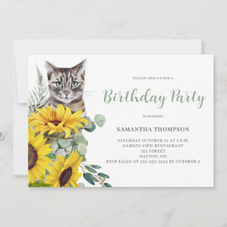 Niedliche Katze Sonnenblumen Blume Geburtstag Einl Einladung