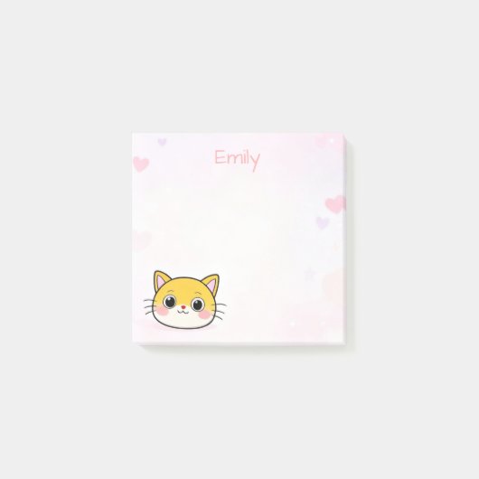 Niedliche Katze Sticky Notes mit Individuelle Name Post-it Klebezettel (Vorderseite)