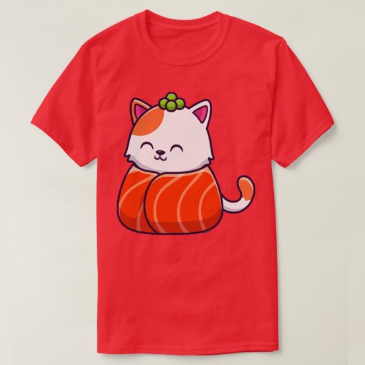 Niedliche Katze Sushi Lachs 3 T-Shirt (Design vorne)