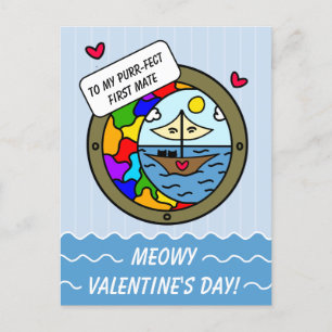 Niedliche Katze Süße Abenteuer Sailboat Valentine Feiertagspostkarte
