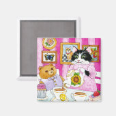 Niedliche Katze, Teddybär, Tee, Cupcake-Magnet Magnet (Vorderseite/Rückseite)