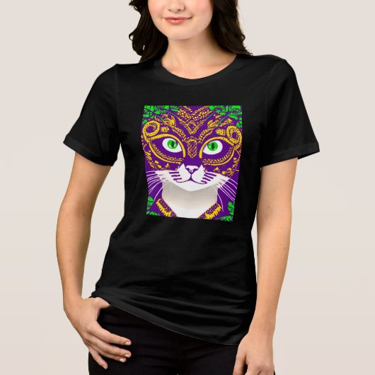 Niedliche Katze Tragen einer Mardi Gras Maske Tri-Blend Shirt (Vorderseite)