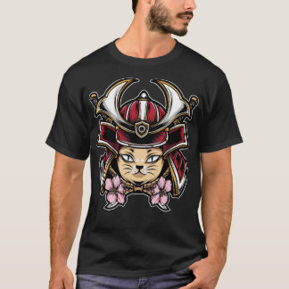 Niedliche Katze trägt Samurai Helm T-Shirt