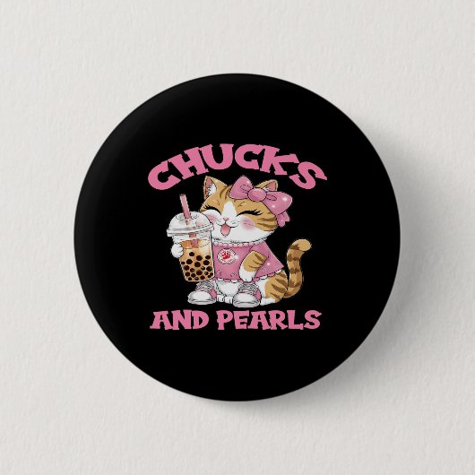 Niedliche Katze Trinken Bubble Tee Kätzchen Lover Button (Vorderseite)