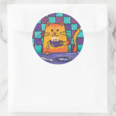 Niedliche Katze trinken Tee "Kit-TEA Cat" Runder Aufkleber (Tasche)