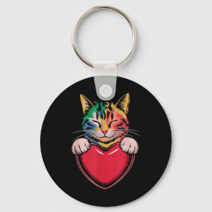 Niedliche Katze umarmt Valentine Heart Kitty Liebe Schlüsselanhänger