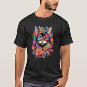 Niedliche Katze, umgeben von Blume Graphic for Cat T-Shirt