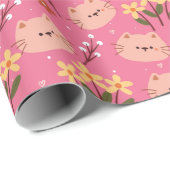 Niedliche Katze und Blume Geschenkpapier (Rolleneckpunkt)