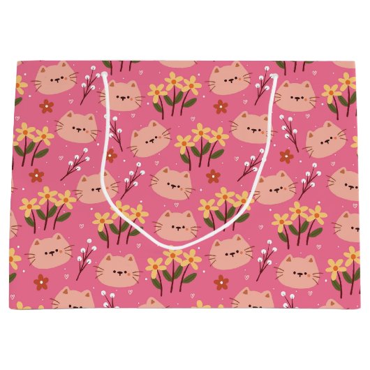 Niedliche Katze und Blume Große Geschenktüte (Vorderseite)