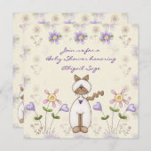 Niedliche Katze und Blume Kinderdusche Einladung (Vorne/Hinten)