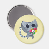 Niedliche Katze und Blume Magnet (Vorderseite/Rückseite)