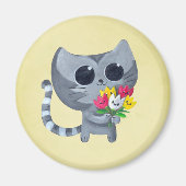 Niedliche Katze und Blume Magnet (Vorne)