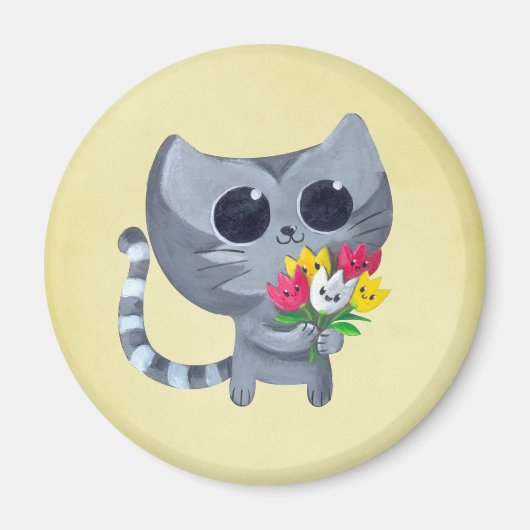 Niedliche Katze und Blume Magnet (Vorne)