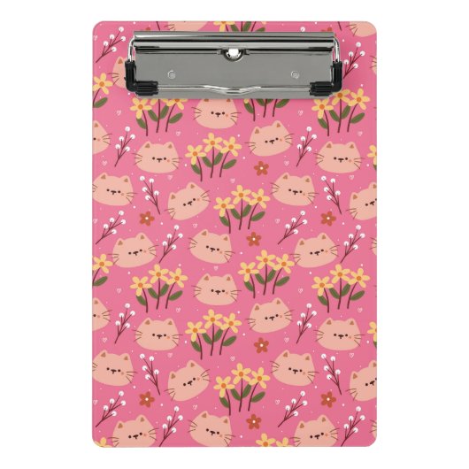 Niedliche Katze und Blume Mini Klemmbrett (Vorderseite)