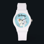 Niedliche Katze und Blume Personalisiert Armbanduhr<br><div class="desc">Sweet Smiley Katzengesicht auf pastellfarbenem,  zartem Hintergrund.</div>