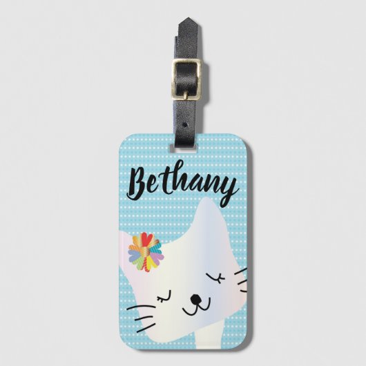 Niedliche Katze und Blume Personalisiert Gepäckanhänger (Vorderseite Vertikal)