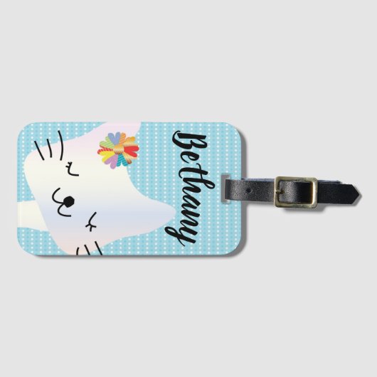 Niedliche Katze und Blume Personalisiert Gepäckanhänger (Vorderseite (Horizontal))