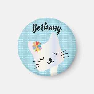 Niedliche Katze und Blume Personalisiert Magnet