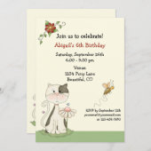 Niedliche Katze und Blume zum Geburtstag Einladung (Vorne/Hinten)