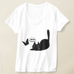 Niedliche Katze und Butterfly Meow T-Shirt