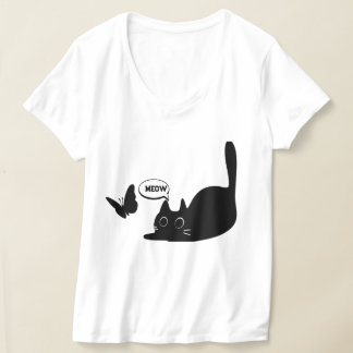 Niedliche Katze und Butterfly Meow T-Shirt
