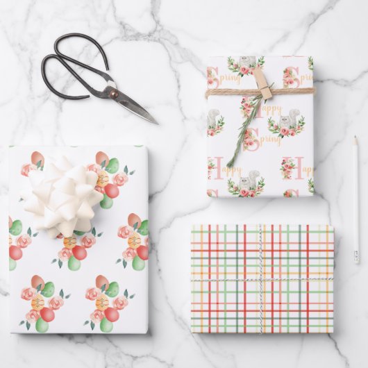 Niedliche Katze und Eier Osterfrühling Geschenkpapier Set (Vorderseite)