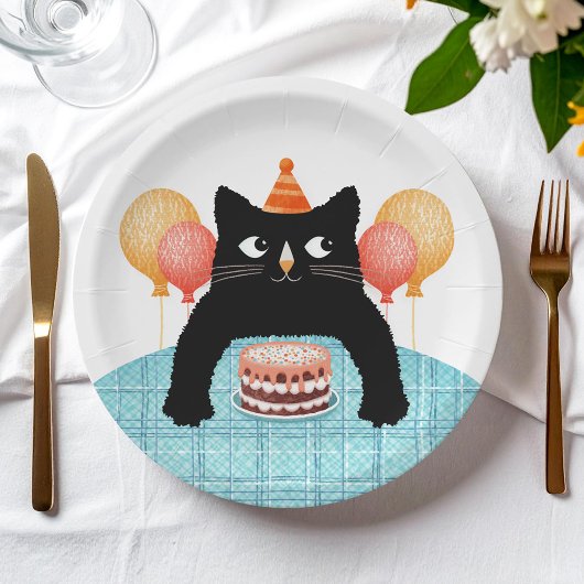 Niedliche Katze und Geburtstagstorte Purfect Party Pappteller