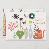 Niedliche Katze und gepunktete Blume zum Geburtsta Einladung (Vorne/Hinten)