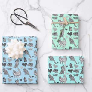 Niedliche Katze und Geschenkpackung in drei Farben Geschenkpapier Set