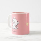 Niedliche Katze und Herz auf rosa Zweifarbige Tasse (Vorderseite Links)