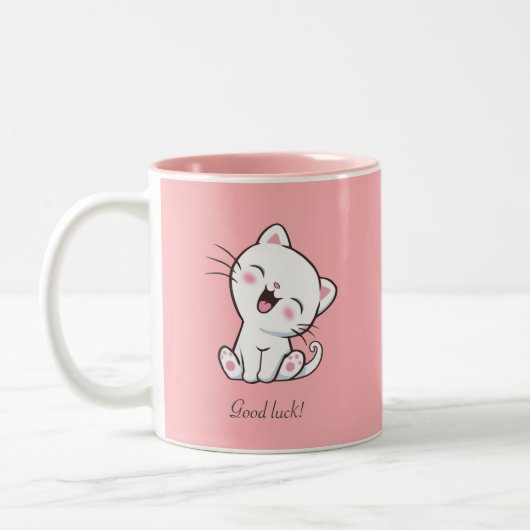 Niedliche Katze und Herz auf rosa Zweifarbige Tasse (Links)