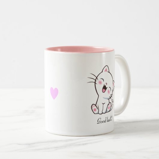 Niedliche Katze und Herz auf Weiß Zweifarbige Tasse (VorderseiteRechts)