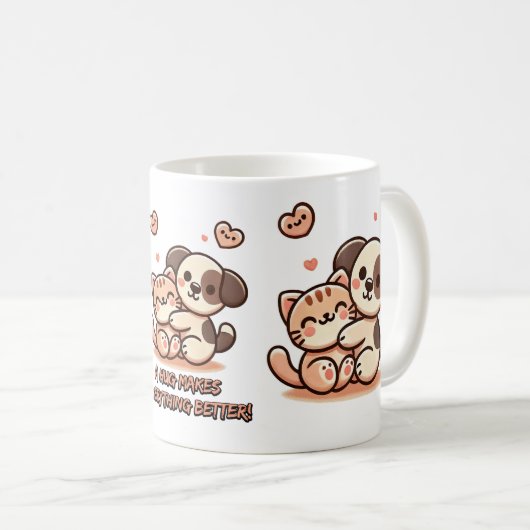 Niedliche Katze- und Hundehütte - Adorable Freunds Kaffeetasse (VorderseiteRechts)