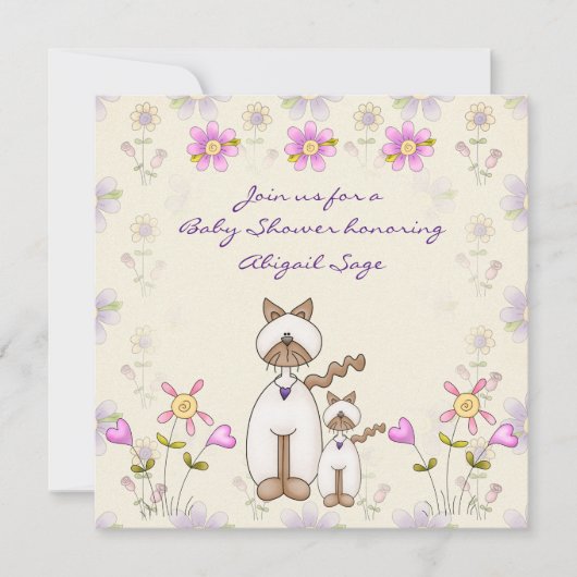 Niedliche Katze und Kitten Girls Babydusche Einladung (Vorderseite)