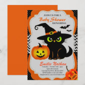 Niedliche Katze- und KürbisHalloween-Kinderdusche Einladung (Vorne/Hinten)