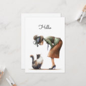 Niedliche Katze und Lady Whimsical Hallo Flat Karte (Vorderseite/Rückseite Beispiel)