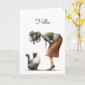 Niedliche Katze und Lady Whimsical Hallo Gruß Karte (Gelbe Blume)