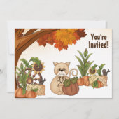 Niedliche Katze und Pumpkin Herbst Geburtstag Einladung (Vorderseite)