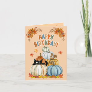 Niedliche Katze und Pumpkins Fall/Halloween Geburt Feiertagskarte