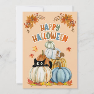 Niedliche Katze und Retro Pumpkins Happy Halloween Feiertagskarte