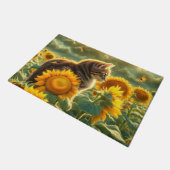Niedliche Katze und Sonnenblumen Fußmatte (Schrägansicht)