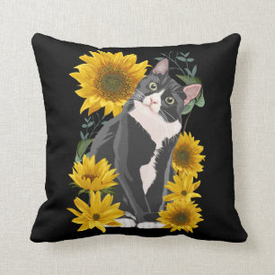 Niedliche Katze und Sonnenblumen Garden Felsische  Kissen