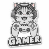 Niedliche Katze und Vidèo-Spielcontroller Aufkleber (Vorderseite)