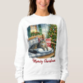 Niedliche Katze und Weihnachtsbaum T - Shirt (Vorderseite)