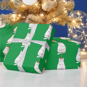 Niedliche Katze und Weihnachtsbeleuchtung Geschenkpapier