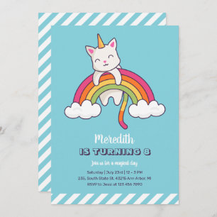 Niedliche Katze Unicorn Rainbow Girl Geburtstag Einladung