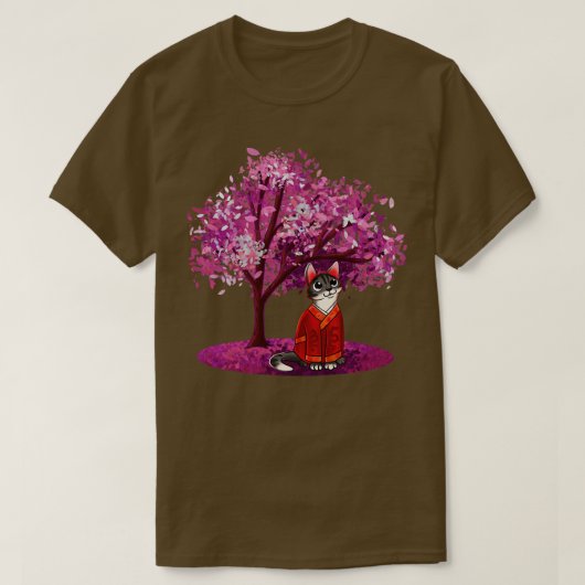 Niedliche Katze unter Blossom Tree T-Shirt (Design vorne)